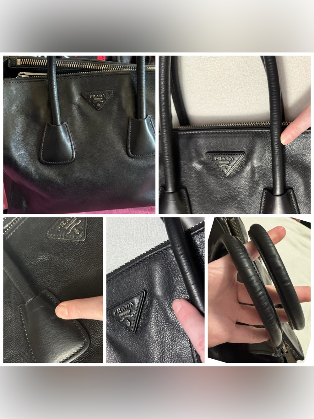 Prada AUTHENTIC Glacé Calf Twin Pocket Black Leather 2-Way Tote Bag - Picture 9 of 16